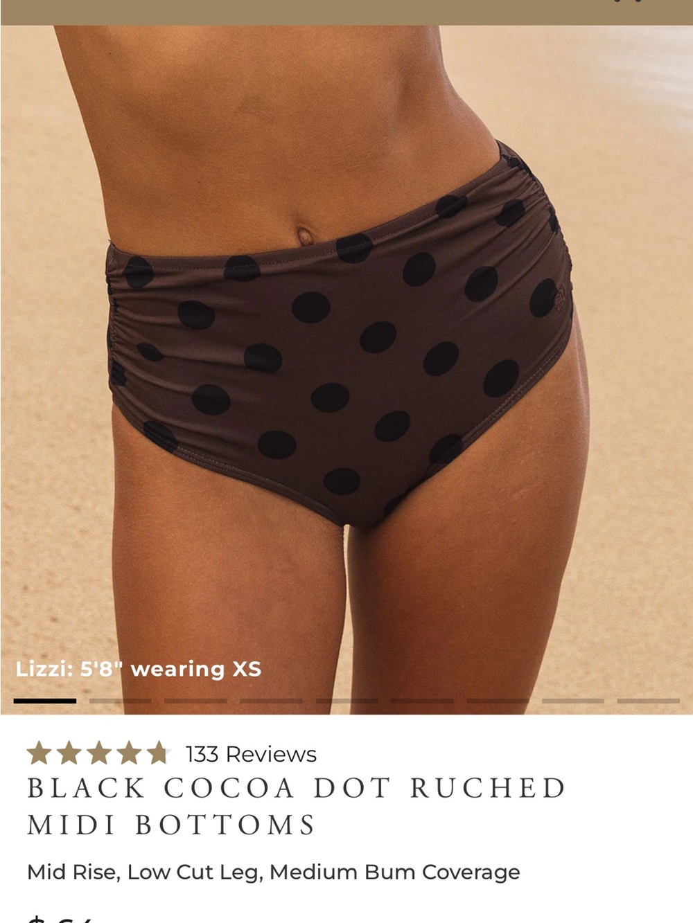 Albion Fit Black Cocoa Polka Dot Ruched High-Rise Swim Bottoms